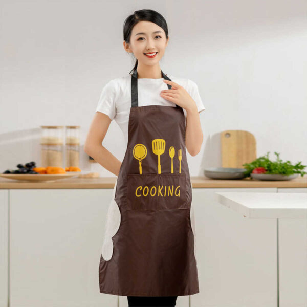 Kitchen apron waterproof and oilproof  with hand wiping towel and big pocket.
