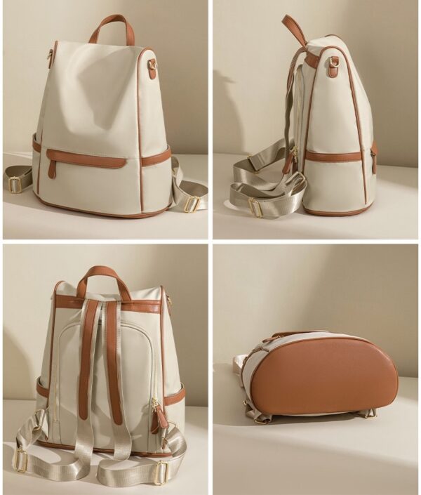 Women Backpack Nylon Waterproof Anti-Theft Travel Bagpack(Apricot) - Image 5