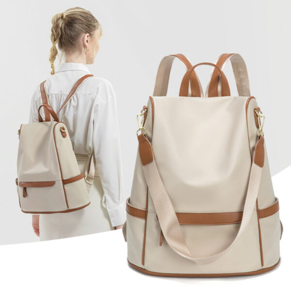 Women Backpack Nylon Waterproof Anti-Theft Travel Bagpack(Apricot) - Image 4